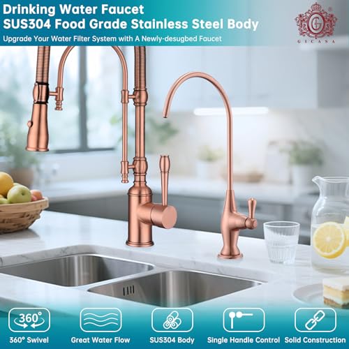 Image of Sink Drinking Water Faucet, Sink Water Filter System, Suitable for Most Reverse Osmosis or Water Filtration Systems, Stainless Steel Reverse Osmosis Faucet for Kitchen Bar, Red Copper
