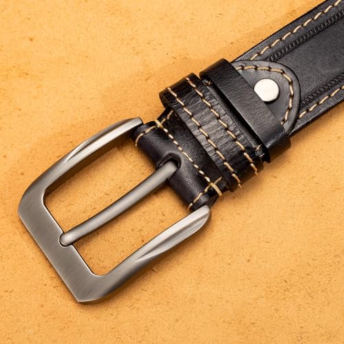 Image of Italian Full Grain Leather Belt for Men Western Cowboy Casual Jean Belt 1.5 Wide 7 Holes Gift Box Packaging