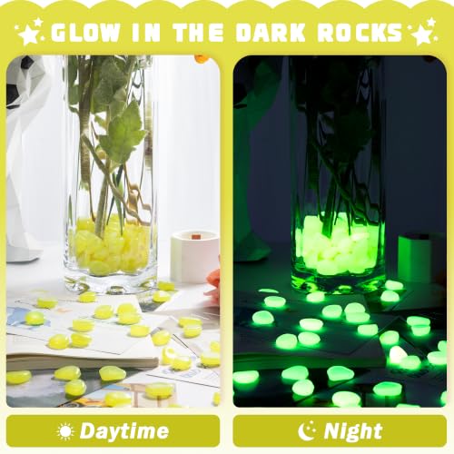 Image of OSOPOLA 150 PCS Glow in The Dark Rocks - Yellow Luminous Stones | Fish Tank Accessories Turtle DIY Decor Pebbles for Fairy Garden Yard FD05YL150