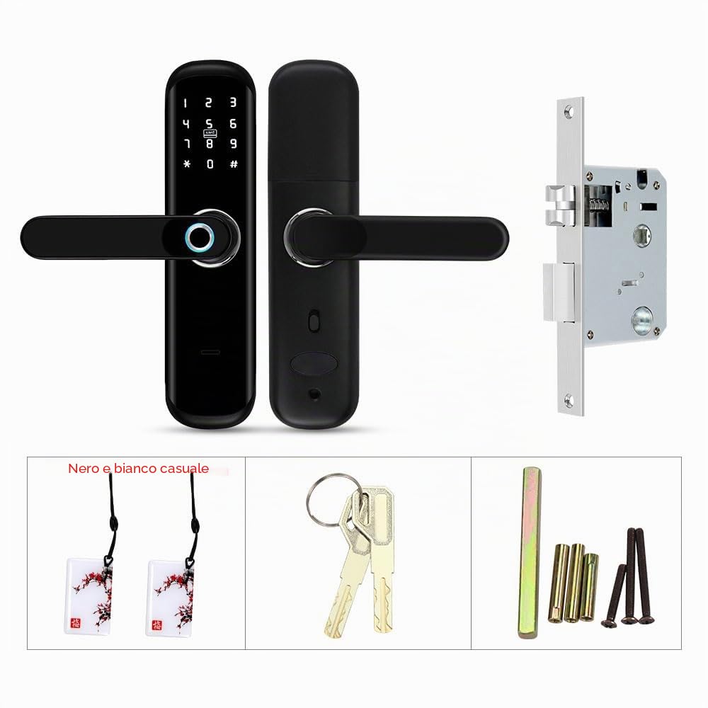 TUYA Smart Door Lock con maniglia: 5-in-1 Caratteristiche autenticazione biometrica, password digitale, ingresso senza chiave con impronta digitale, e serratura elettronica da infilare
