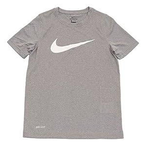 Nike Boy’s Dri Fit Swoosh T Shirt Dark Grey Heather/White Size Medium