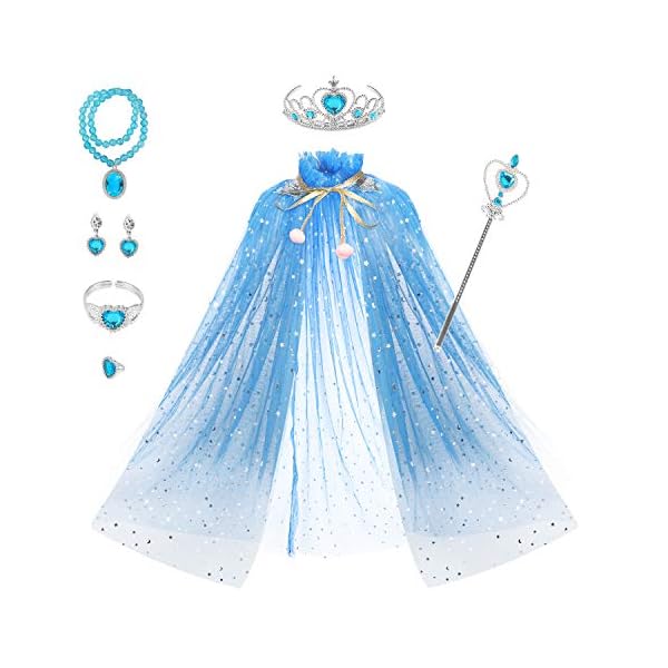 Fedio princess cape set 7 pieces girls princess cloak with tiara crown, wand for little girls dress up