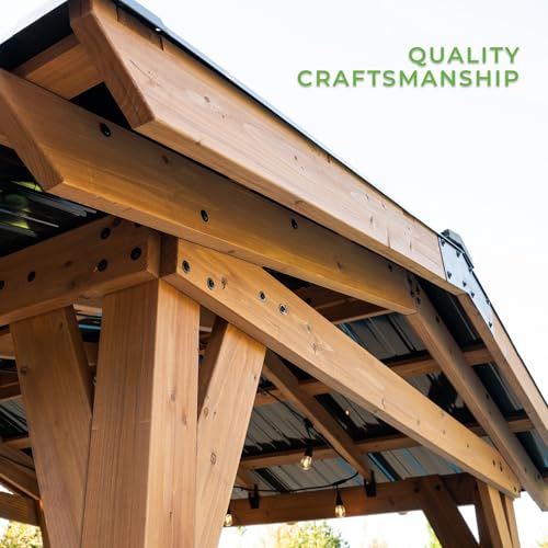 Backyard Discovery Granada 10' x 9' Cedar Wood BBQ Grill Gazebo Pavilion with Hardtop Galvanized Steel Roof, Bar Tops, Powerport, Snow Support, Wind Resistance, Cook Station for Outdoor Patio or Deck - image 9