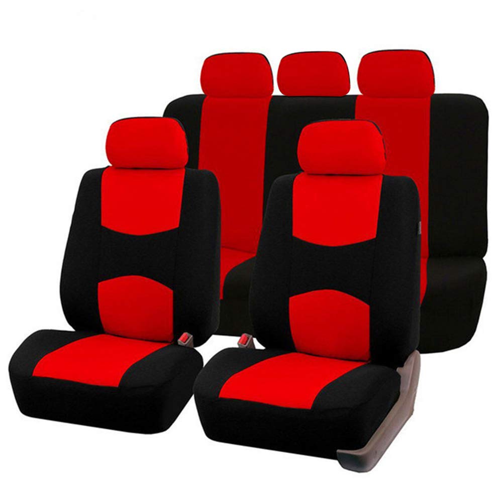 Headerbs Housses de Siège de Voiture Universelles Ensemble Complet, Appuie-tête Avant Arrière Respirants, Housses Intérieures de Protections de Siège Auto (Rouge)