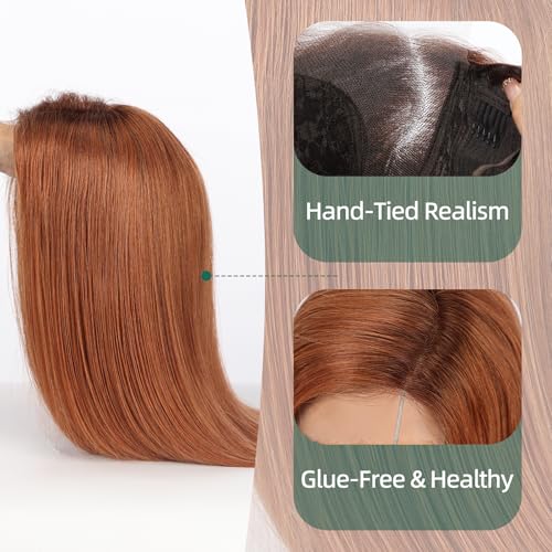 Image of 5x5 Lace Front Wigs for women,Human Hair Blonde Straight Glueless with Free Part & Pre Plucked Natural Hairline 16 Inch（Orange