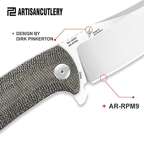 Artisancutlery Folding Knife Arroyo (Atz-1845) Ar-Rpm9 Powder Steel Balde Micarta Tactical Handle Pocket Folding Knife Edc Od Green Micarta #TOP7