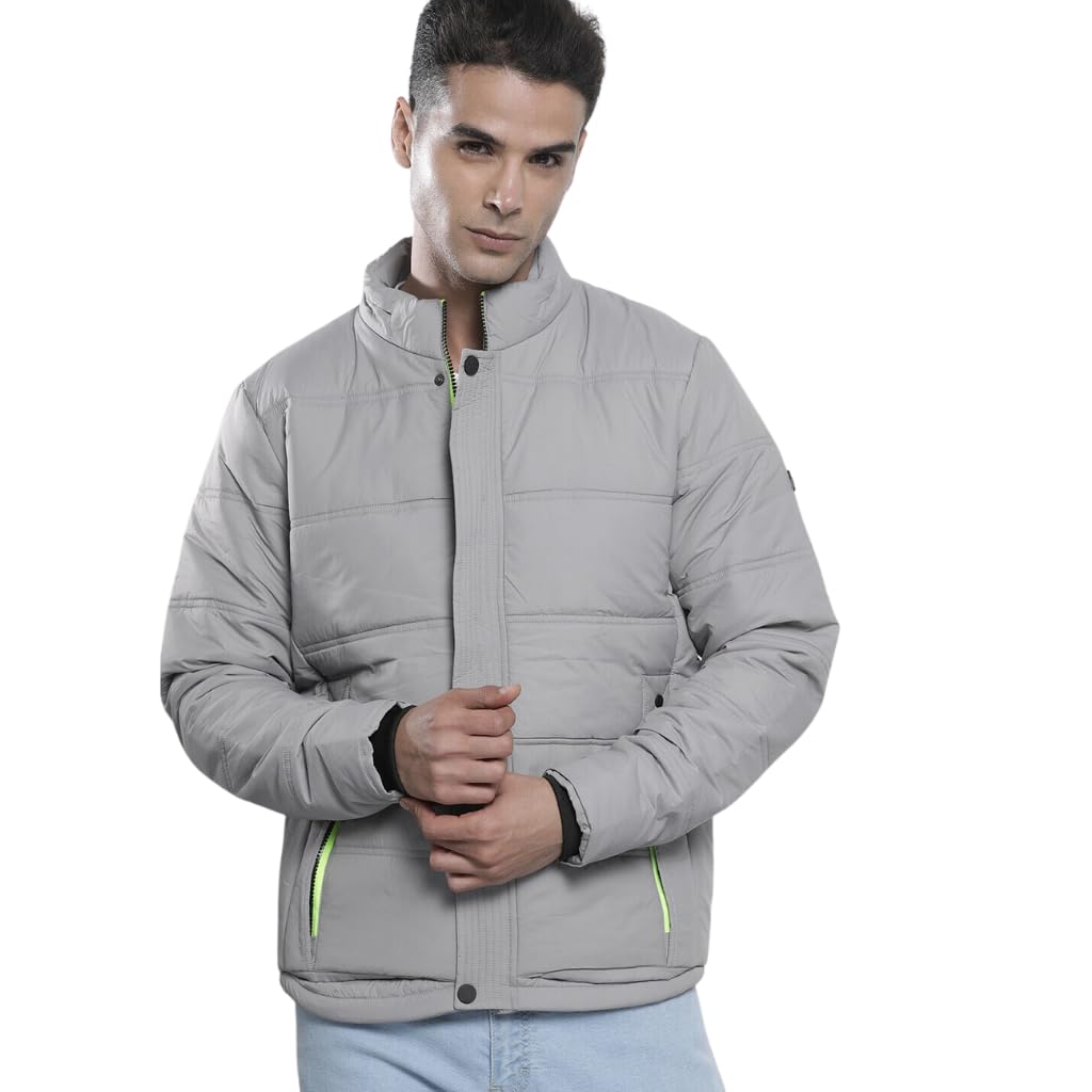 the indian garage co Men Polyester Standard Length Slim Fit Solid Puffer Jackets-picture-21