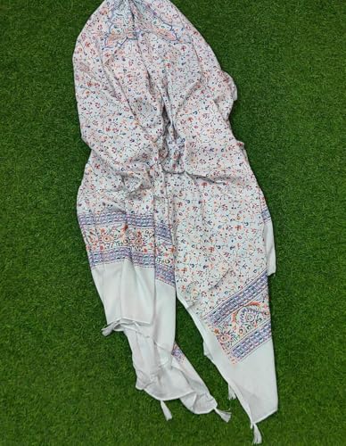 Image of Womens Cotton Printed Chunni Dupatta Lightweight Soft Ethnic Stole Traditional Daily and Festive Outfit Accessory (White)