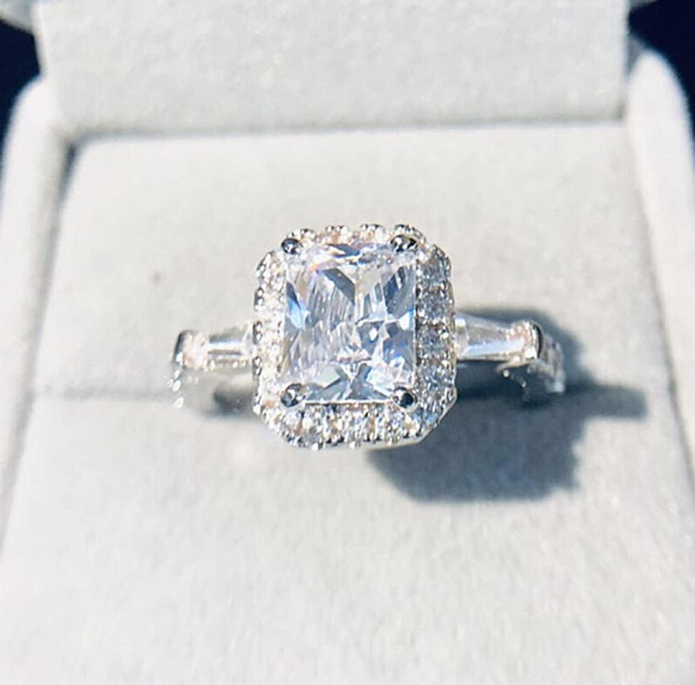 WDIYIEETN Fashion Jewelry 925 Sterling Silver Shiny Princess Square Cut CZ Crystal Diamond Wedding Ring for Women (6) - Image 4