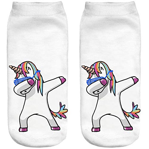 Ferocity Lustige Socken Sneaker Halbsocken Strümpfe Sportsocken Füßlinge mit Motiv 3D Einhorn tanzen [001], unicornss, 36 - 40