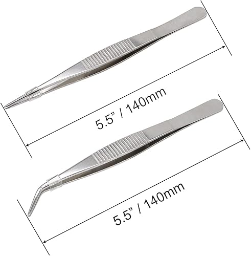 Miniatura 2 de Pinzas de acero inoxidable de 5-12 pulgadas con punta dentada recta y curvada, pinzas multiusos para reparación de manualidades, paquete de 2