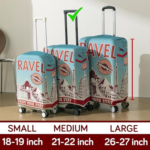 Image of HOKIPO 220gsm Durable and Washable Suitcase Covers for Trolley Suitcase, Medium (21-22inch) - Travel Stories (AR-6344-D4)
