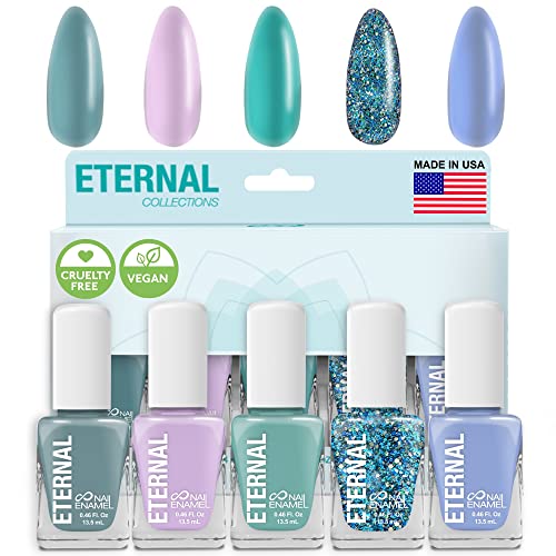 Eternal Glitter Nail Polish Set for Women (UNDER THE SEA) - Ocean Blue Nail Polish Set for Girls | Quick Dry & Long Lasting Nail Polish Kit for Home DIY Mani Pedi | Made in USA,13.5mL (Set of 5)