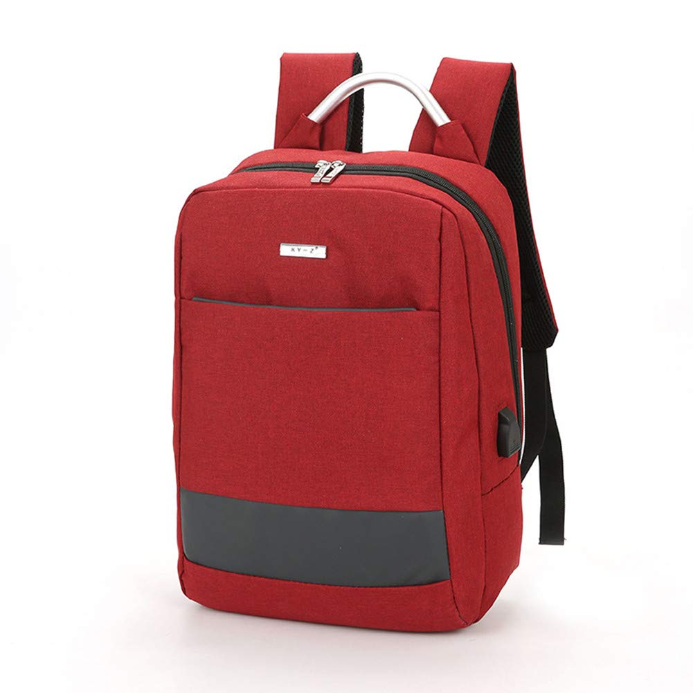 Weqiao Business Laptop Backpack Water-Repellent Laptop Computer Bag with USB Charging Port and Aluminum Alloy Handle Casual Daypack for Travel Hiking Camping College (Red)