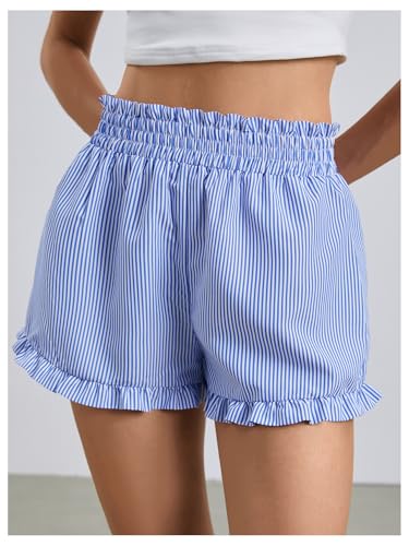 Image of MakeMeChic Women's Gingham Ruffle Lounge Shorts Elastic High Waist Pajamas Boxer Shorts