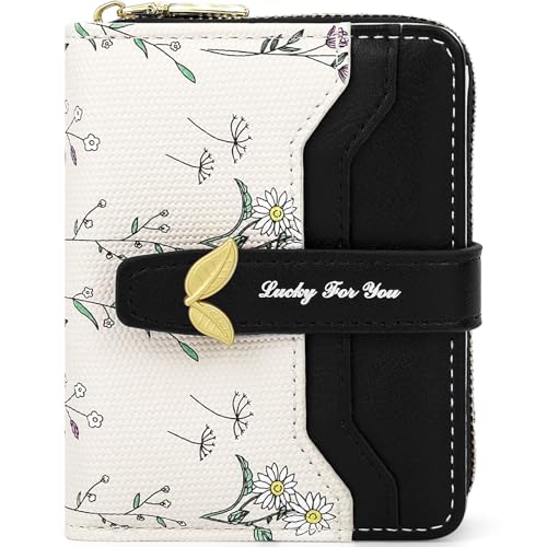 Image of Farcauo Cute Black Flower Wallet for Women Small Kawaii Coin Purse with ID Window Compact Lightweight and Stylish Design Cash Wallet for Ladies