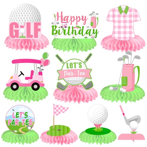 Golf Let's Par-Tee Honeycomb Centerpieces 12Pcs Golf Theme Party Table Decorations Golf Birthday Party Supplies Pink Golf Table Centerpieces for Girls Sports Golf Baby Shower Decor