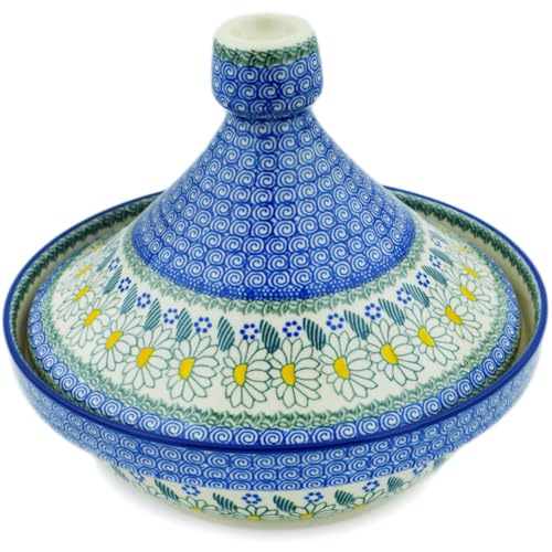 Polmedia Polish Pottery Tagine Pot - Crazy Daisy Pattern Handmade in Boleslawiec Poland by Ceramika Artystyczna + Certificate of Authenticity