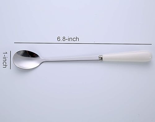 Miniatura 2 de 3 cucharas de mezcla para café, postre, helado, batido, cucharadita de acero inoxidable con mango de cerámica, cucharadas de café expreso, cucharas