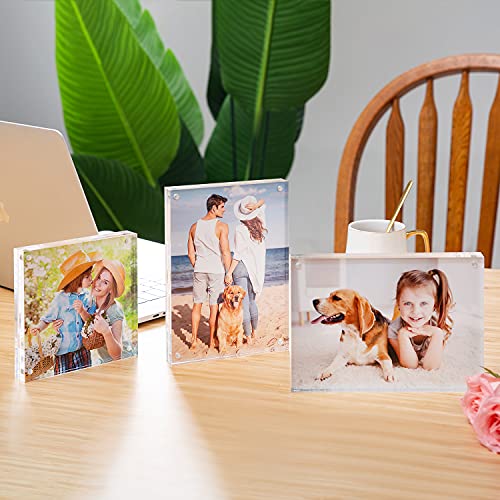Bloberey Acrylic Picture Frame , Clear Freestanding Double Sided 20Mm Thickness Frameless Magnetic Photo Frames Desktop Display With Gift Box Package (4X6 4 Pack) #TOP6