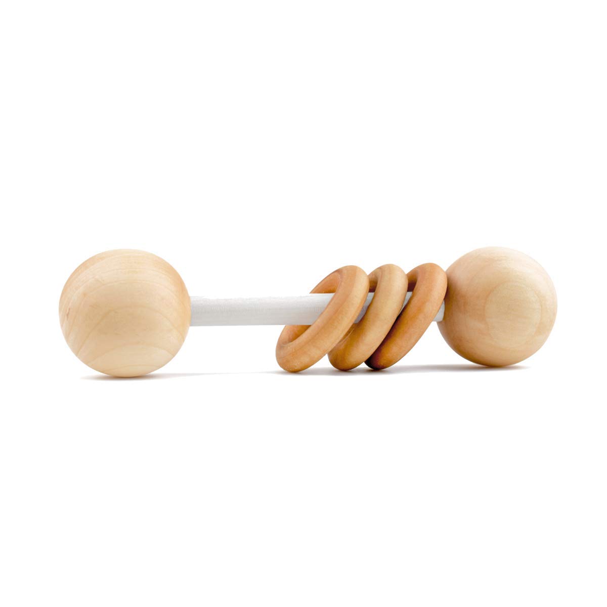 Wood Baby Rattle Teether by Homi Baby, Perfect Montessori Grasping Teething Toy for Babies, Handmade in The USA, Sealed with Organic Virgin Coconut Oil & Beeswax (White Smoke)