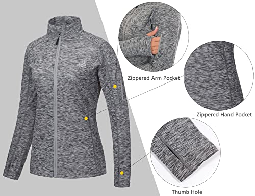 Dasawamedh Women's Running Sport Track Jacket Full Zip Workout Athletic Fitness Jackets For Training With Thumb Holes Gray Heather Xl #TOP4
