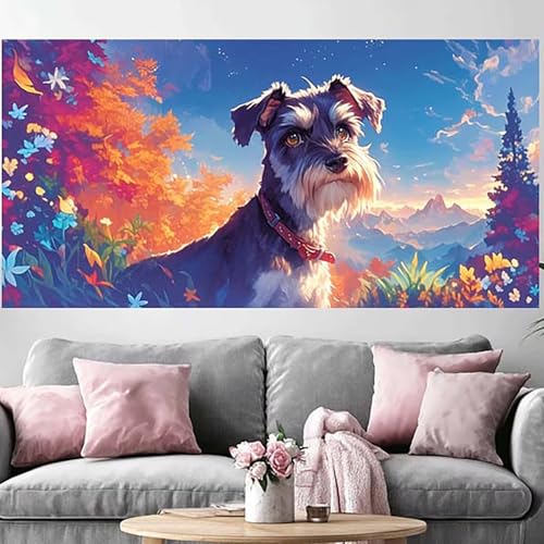 Peinture Diamant Schnauzer 70x140cm | Idée Cadeau Idéale pour Fan de Chien