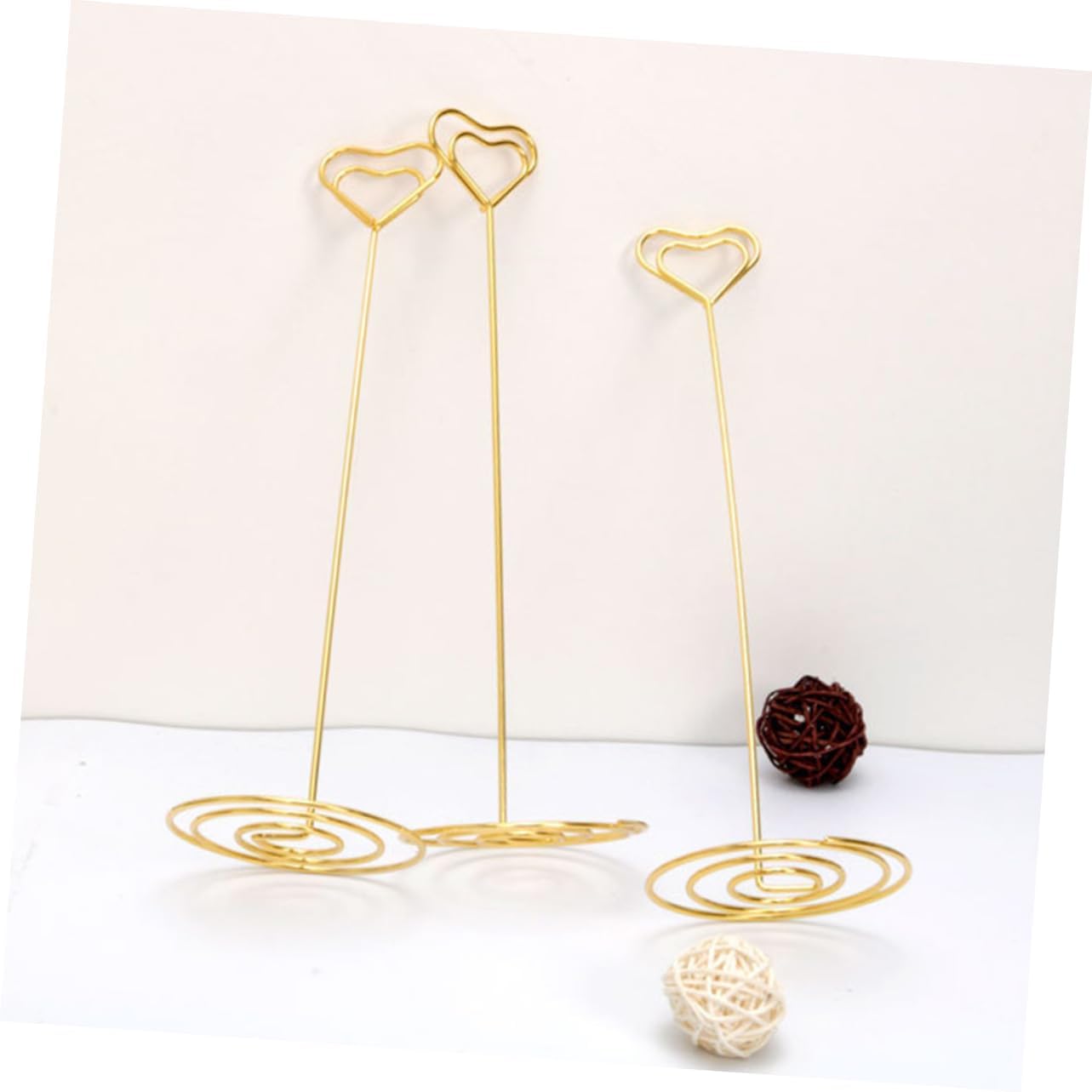 10pcs Heart Shaped Note Clips with Flexible Wire Rope Golden Iron image 3