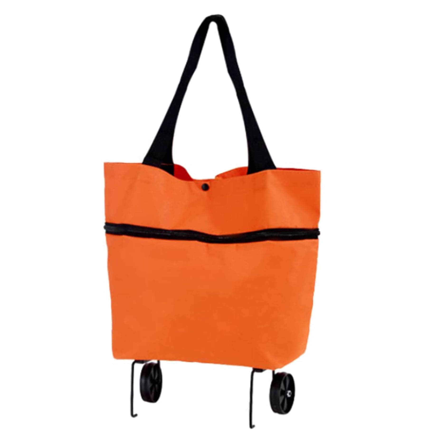 Collapsible Shopping Bag, Zipper Foldable Trolley Bag, Portable Shopping Bags with Wheel, Reusable Grocery Shopping Cart for Shopping Supplies (Orange)