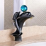 UIAMIINA Brass Cute Dolphin Kitchen Bathroom Toilet Rotary Switch Faucet, Black