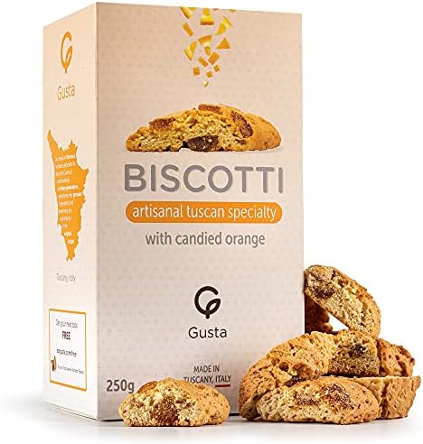 Gusta Authentic Soft Biscotti Cookies Made in Tuscany, Italy - Candied Orange - Original Two Bites Size - All Natural Ingredients - Fresh & Genuine Italian Dessert Treats - 8.82oz