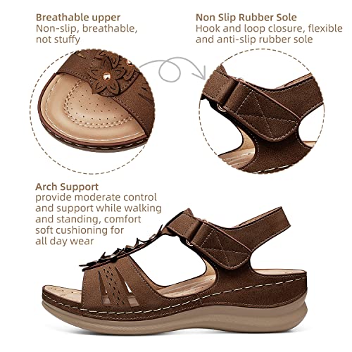 Image of SHIBEVER Dressy Wedge Women Sandals: Comfortable Arch Support Summer Sandal | Dress Orthopedic Ankle Back Strap Casual Open Toe Womens Sandals - All-Day Comfort Walking Memory Foam Flat Sandal Shoes