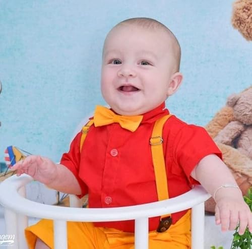 Ursinho Pooh Kit Roupa Conjunto Infantil Menino 4 Peças Camisa Gravata Bermuda e Suspensório Anivers