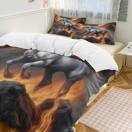 Ensemble housse de couette cheval 3D 200x200cm lit double ado - 5