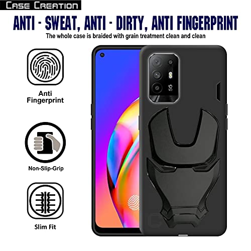 Image of COVERLY Official 3D Touch Feel Trending Real Hero Avengers Logo Mask Soft Rugged Grip TPU Silicone Iron Man Super Power Cartoon Movie Silicone Matte Strong Back Cover for for Oppo F19 Pro Plus -Black