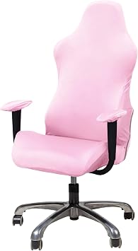WOMACO Gaming Chair Slipcover Stretch Seat Chair Cover for Leather Computer Reclining Racing Ruffled Gamer Chair Protector Pink, One-Size