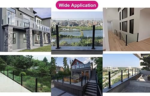 Heavy Duty Black Square Glass Railing Post - 49.2in Balustrade Kit for Balcony, Deck, Garden & Hallway - Sturdy Pillar System for Contemporary Outdoor Fencing