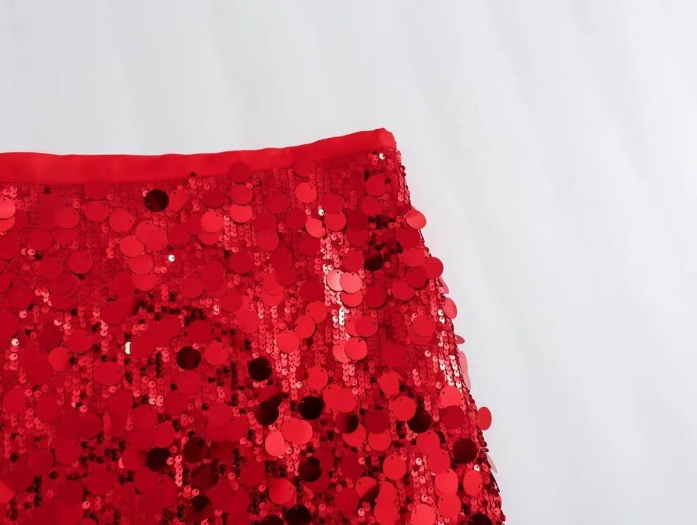 SWEPER Falda Corta De Mujer - Moda Lentejuelas Brillantes Mujeres Fiesta Falda Cremallera Paquete Cadera Femenina Cintura Alta Mini Falda Club Nocturno Primavera
