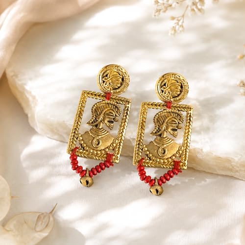 Image of Handcrafted Tribal & Dhokra Art Earrings for Women - Wooden, Nature-Inspired Statement Drop & Traditional Ethnic Designs