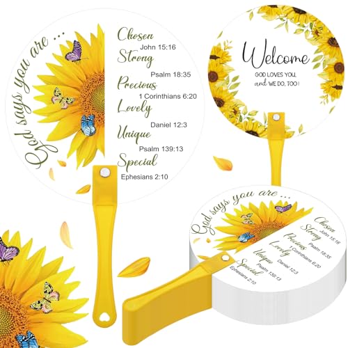 Image of 50 Pcs Church Fans Handheld Bulk Christian Inspiration Religious Gifts Bible Verse Scripture Gifts Hand Fans with Plastic Handle for Women Men Easter National Day of Prayer Holy Lent Decor(Sunflower)