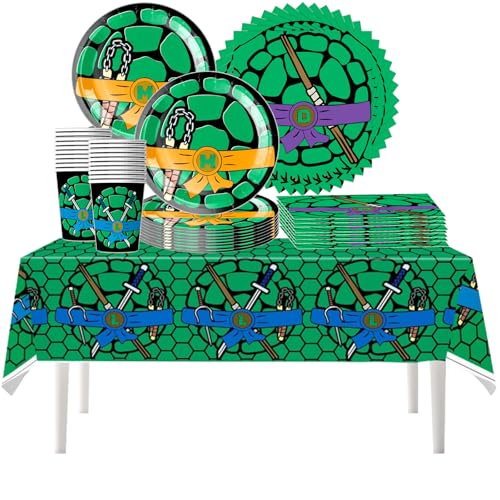 61 pièces de vaisselle de fête pour tortue, thème tortue, set comprenant assiettes, gobelets, serviettes, nappe, Baby Shower, vaisselle d'anniversaire, (20 invités)