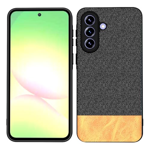 Image of Kapa Soft Fabric & Leather Hybrid Protective Back Cover for Samsung Galaxy A57 5G | Shockproof Slim Hard Anti Slip Back Case (Black,Brown)