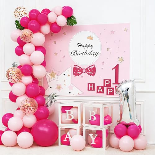Image of 100pcs Light and Hot Pink Balloons 12 Inch w /Ribbon for Party Decorations | GBSAWER Pink Balloons for Women Girls Birthday Bachelorette Anniversary Wedding Bridal Valentines Day Graduation Party