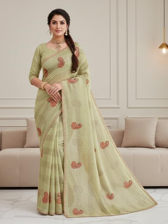 Image of Yashika Women's Georgette Art Silk Bandhej Zari Work Embroidered Saree | Women Sari