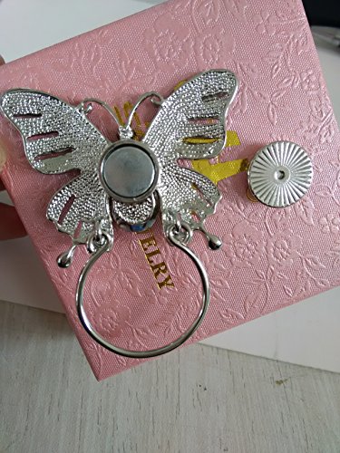 Senfai Enamel Colorful Butterfly Abalone Shell Crystal Magnetic Eyeglass Holder Brooch And Pin (Silver Magnet Brooch) #TOP4