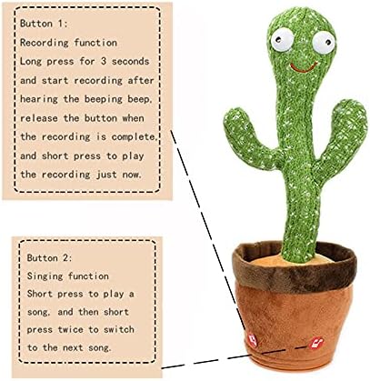 Hlounp Dancing Cactuss Electronic Plush Toy with Lighting,Singing Cactus Recording and Repeats What You Say, Cactuss Plush Toy for Family Decoration Fun Interactive Toys -120 Songs