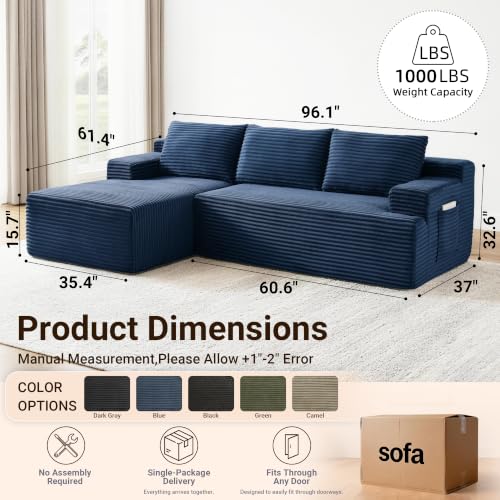 Image of Boneless Couch, Modular Sectional Couches for Living Room, U-Shaped Cloud Couch Sofa with Deep Seat, Fluffy Corduroy Upholstered Corner Sofa
