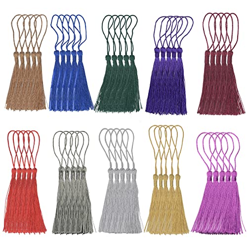 Image of Makhry 100 Pieces Bookmark Tassels 13cm /5 Inch Colorful Silky Tassels with Loop Handmade Tassels for Crafts Jewelry Making DIY Art Projects School Supply 10 Colors((Mixed 2 Dark)