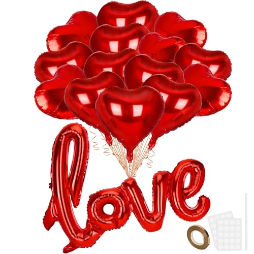 Balões de coração vermelho, 22 balões de alumínio de coração e 1 balão de alumínio de Love, kit de decoração com balões de hélio para festa de aniversário de São Valentim noivado casamento