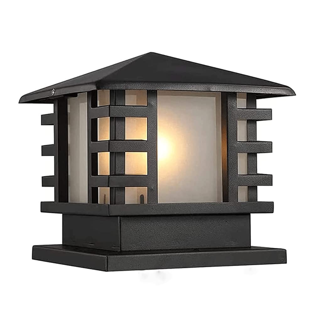 RIIGOOG Column Lights Outdoor, IP65 Waterproof Pillar Lights, E26 Aluminum Glass Post Lights Fixtures, Vintage Fence Column Lamp for Yard Fence Deck or Patio (Color-Black)